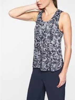 Athleta Navy and White Floral Print Tank Top